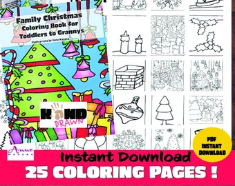 Family Christmas Coloring Book for Toddlers and Grannies illustrated by Anne Manera Instant Download