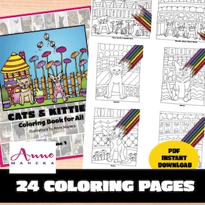 Cats & Kitties Coloring Book Volume 1 illustrated by Anne ManeraInstant Download