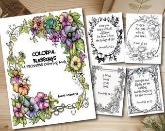 Colorful Blessings A Proverbs Coloring book by Anne Manera Instant Download