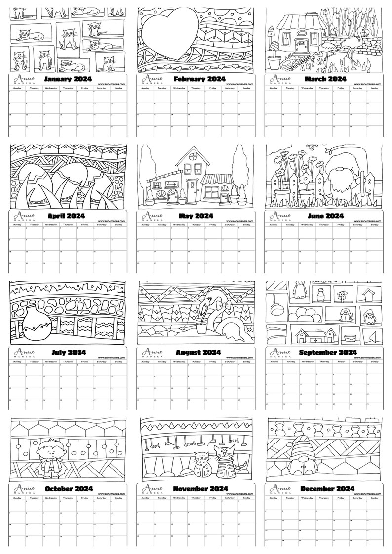 2024-coloring-calendar-12-months-illustrated-by-anne-manera-instant