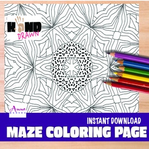 Maze Coloring Page illustrated by Anne Manera Digital coloring page with intricate