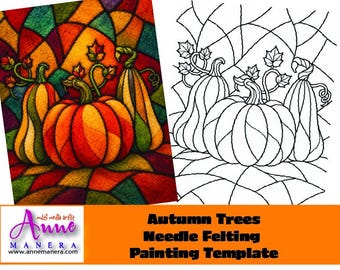 Plantilla de fieltro con aguja de calabazas de otoño: Flores DIY (Patrón en PDF, descarga instantánea)