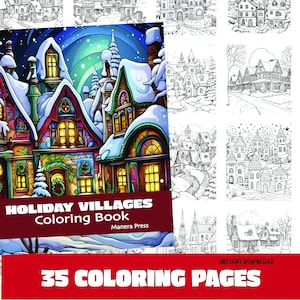 Holiday Villages Coloring Book  Manera Press Instant download 35 pages