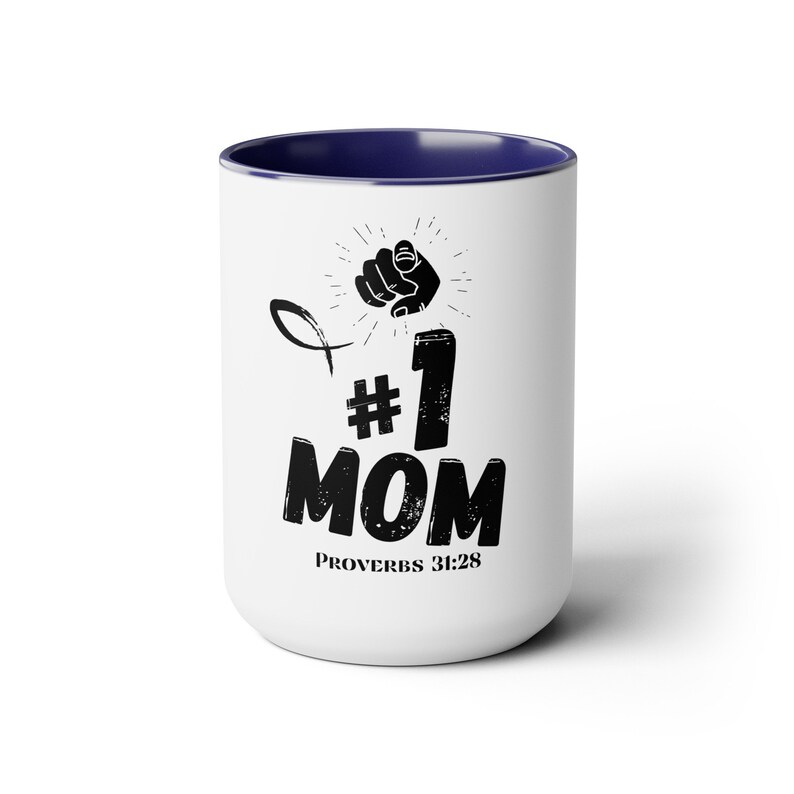 Mothers Day 1 Mom Two-Tone Coffee Mugs, 15oz zdjęcie 3