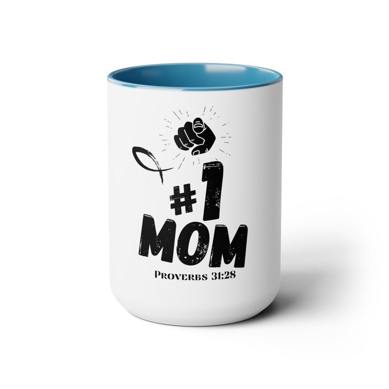 Mothers Day 1 Mom Two-Tone Coffee Mugs, 15oz zdjęcie 4