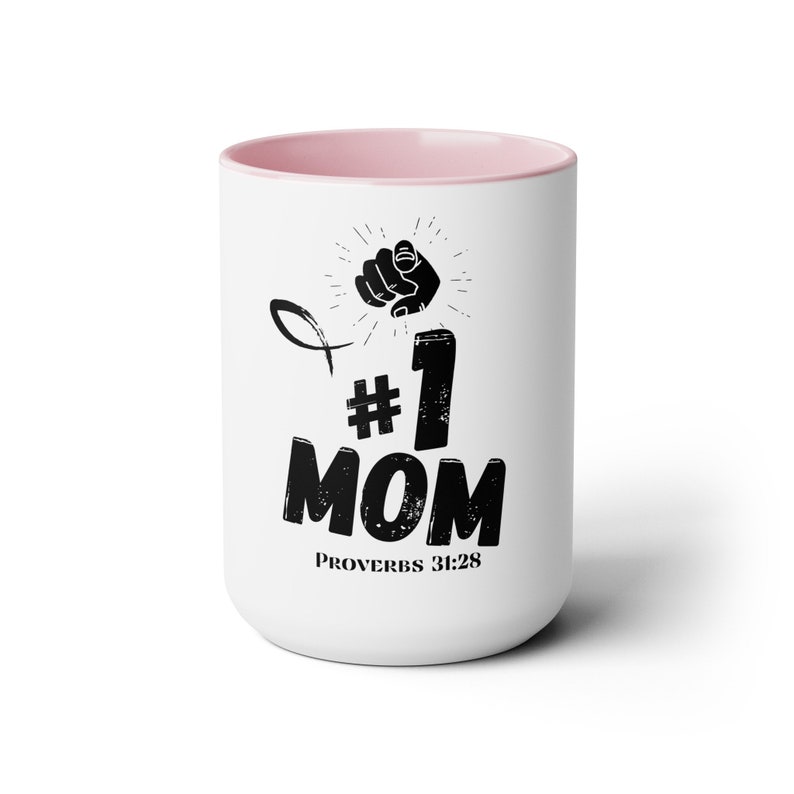 Mothers Day 1 Mom Two-Tone Coffee Mugs, 15oz zdjęcie 5