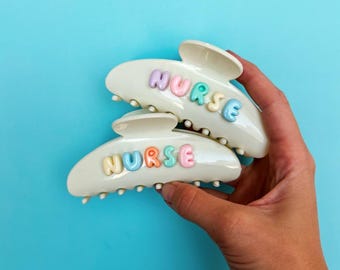 Nurse claw clip, personalized nurse claw clip, cute pastel nurse claw clip, health care nurse claw clip, trendy claw clip nurse appreciation