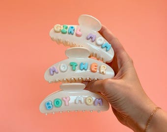 Mother claw clip, boy mom claw clip, girl mom claw clip, resin letter claw clip, trendy claw clip, mother,  thick hair claw clip
