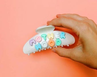 Motherhood claw clip, trendy motherhood pastel claw clip, pastel bubble letter claw clip, mother claw clip, motherhood strong hold claw clip