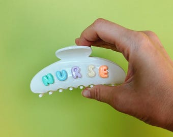 Nurse claw clip, personalized nurse claw clip, cute pastel nurse claw clip, health care nurse claw clip, trendy claw clip nurse appreciation
