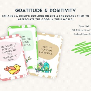 Cartes d'affirmation de gratitude et de positivité pour enfants - Paquet de 50 cartes, imprimables 5 x 7, téléchargement immédiat PDF et JPG