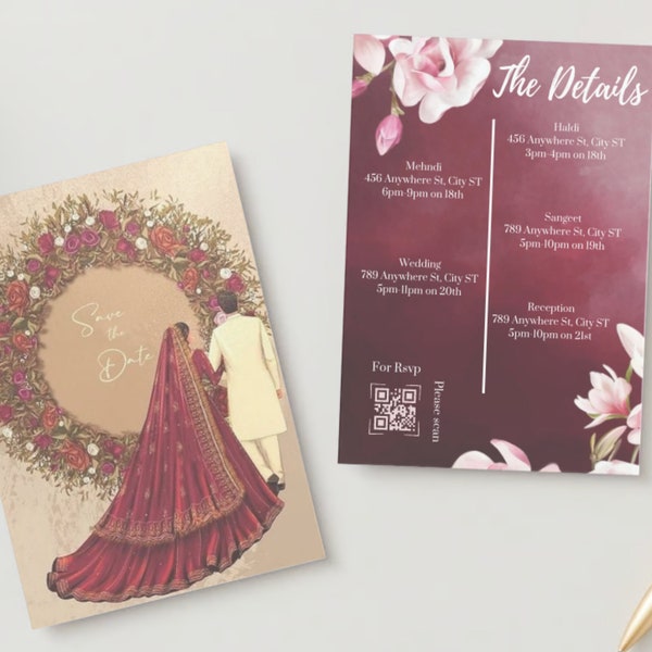 Digital Desi Wedding Invitation Template, Electronic Burgundy Maroon Red Gold Floral Wedding Invite, Animated Wedding Invitation #Invite