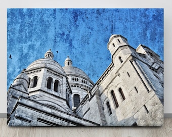 Le Sacre Coeur, PARIJS fotografie, Montmartre, Parijse kathedraal, kerk op de heuvel, Frans decor, kerktorens foto, zwart-wit