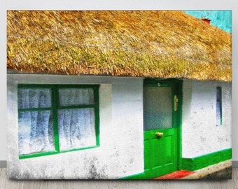 Thatched Cottage, DUBLIN, Ireland Photo, Skerries, Thatched Roof, Colorful Irish Street, Green Door,  Irish Decor, East Coast, Lace Curtains