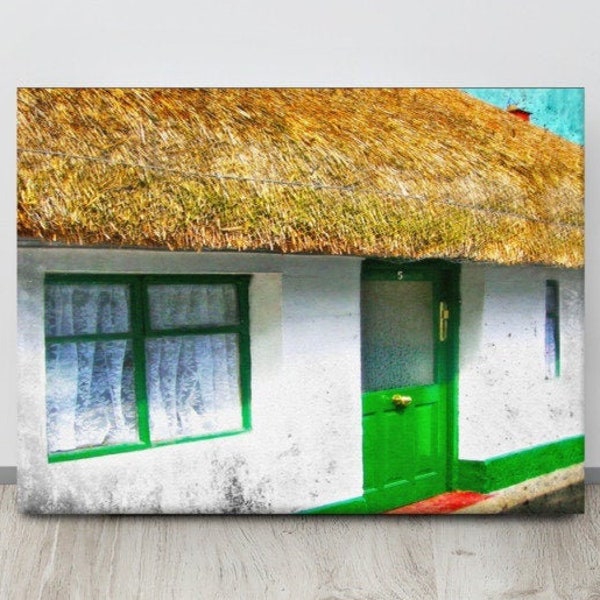 Thatched Cottage, DUBLIN, Ireland Photo, Skerries, Thatched Roof, Colorful Irish Street, Green Door,  Irish Decor, East Coast, Lace Curtains