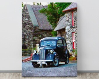 Oude Zwarte Auto, Molly Gallivan's, KENMARE, Co KERRY, Ierland Fotografie, Stone Building, Ierse Country Scene, Mannelijke Decor, Oude Auto Lover
