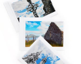 Irish Catholic Cards, Celtic Cross, Church Steeple Photo, IRELAND Greeting Card Set, Co. CORK, Irish Graveyard, St. Peter, gift for Nan