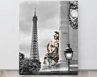 Eiffel Tower Wall Art, Paris Street Scene, French Decor, Elegant Room, Roman God, Paris Art Photo, Canvas Photo, Upscale, Striking Wall Art