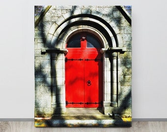 Red Dublin Door, Stone Architecture Art, Red Door Photo, Gothic Door, Irish Doors, Tree Shadows on Building, Doors of Ireland, Wrought Iron