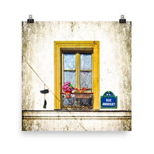 RUE ANDROUET, Shoes on a Wire, Paris Photo, Colorful Window, MONTMARTRE, Yellow Pink Green Blue, Parisian, Window Box Flowers, French Decor image 6