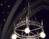 ILLUMINATED CHANDELIER, Drogheda, Co. Louth, IRELAND, Medieval Decor, Old Cathedral, St. Peter, Black and White, Twinkling Stars, Chic Photo