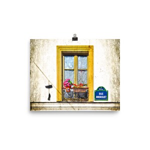 RUE ANDROUET, Shoes on a Wire, Paris Photo, Colorful Window, MONTMARTRE, Yellow Pink Green Blue, Parisian, Window Box Flowers, French Decor image 7