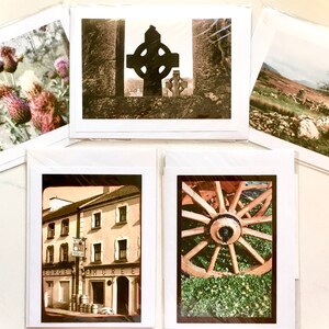Galway Card Set, Irlande Photo Cards, Celtic Cross Photo, Irish Catholic Card, Purple Thistle Photo, Connemara, Wagon Wheel Art, Irish Pub