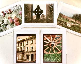 Galway Card Set, Ireland Photo Cards, Celtic Cross Photo, Irish Catholic Card, Purple Thistle Photo, Connemara, Wagon Wheel Art, Irish Pub