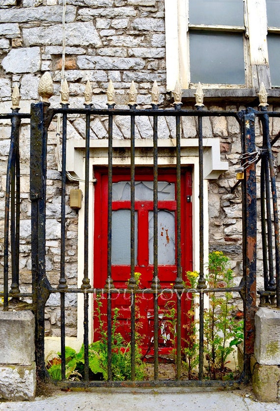 Red Door And Black Gate In Ireland Irish Town Photo Grey Etsy