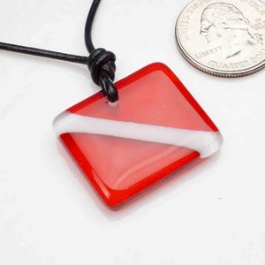 Scuba diving gift diver down flag pendant made of fused glass handmade by a diver in our studio in Florida set with leather cord of stainless steel chain