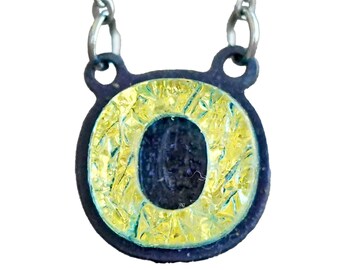 O Initial letter Necklace Gift for Her - Gold color Fused Dichroic Glass on a Stainless Steel base