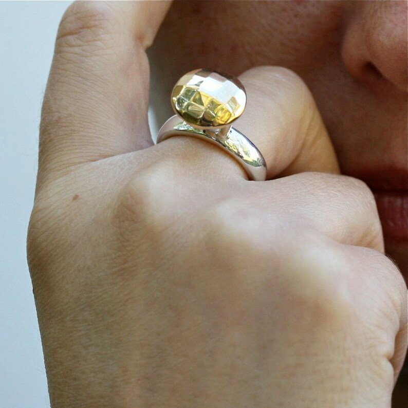 Unique Sterling silver ring with a silver gold plated stone Etsy