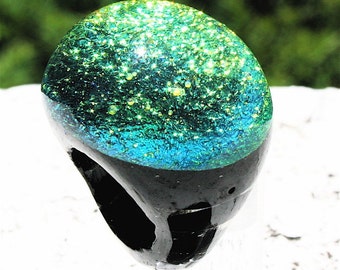 Amazing Glass Ring Chunky Round Dichroic Glass ring gold color size 8 by Zulasurfing