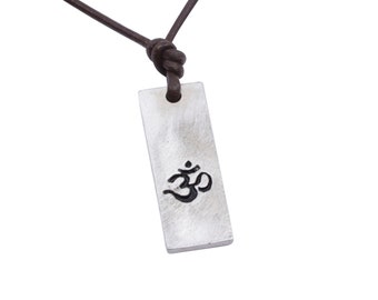 OM Pewter Necklace Sanskrit symbol Hindu Yoga Minimalist Handmade by ZulaSurfing