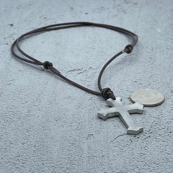 Mens Pewter Cross Leather Cord Necklace – Sol Creations