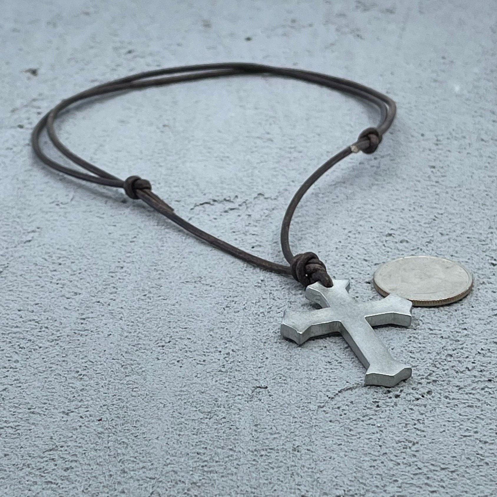 Men's Alloy Leather Wood Pendant Necklace Black Gold Tone Cross Ring A