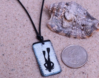 Scuba Diving Dichroic Glass Pendant Silver color with leather necklace made by ZulaSurfing