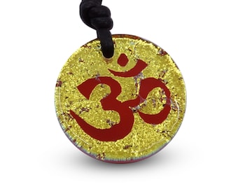 Om Necklace Yoga Necklace Minimalist Necklace Gold Color Dichroic Glass Pendant Handmade by Zulasurfing