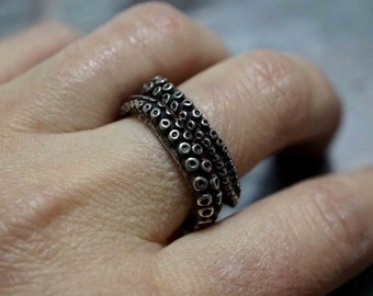 Octopus Ring Silver Octopus Tentacle Ring Adjustable Ring Wedding Bend Handmade by Zulasurfing