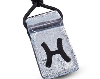 Pisces Zodiac Dichroic Glass Pendant Necklace: Handmade Leather Cord