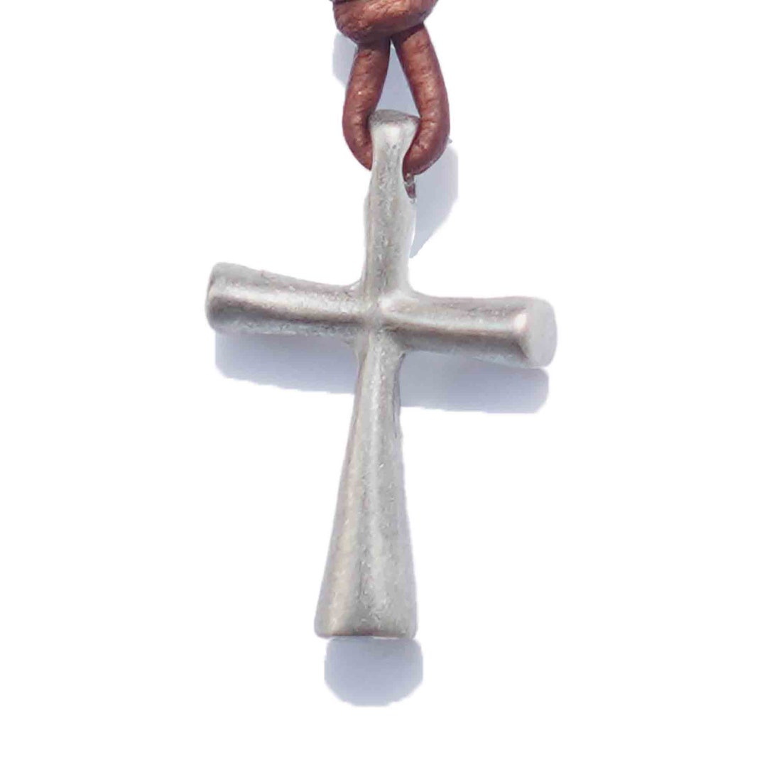 Mens Leather Cross Necklace Mens Jewelry Cross Pendant Metal Cross