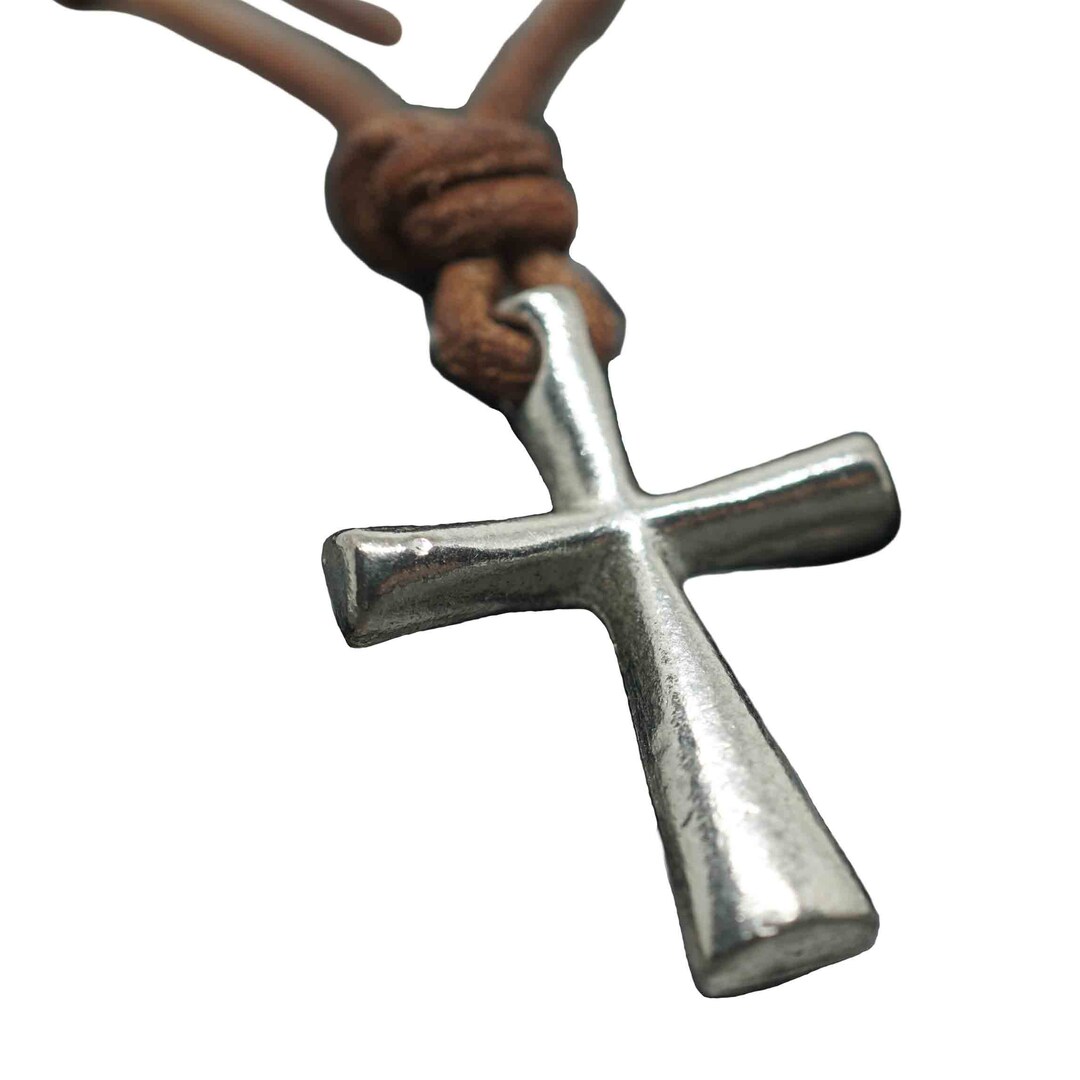 Mens Leather Cross Necklace, Mens Jewelry, Cross Pendant, Metal Cross