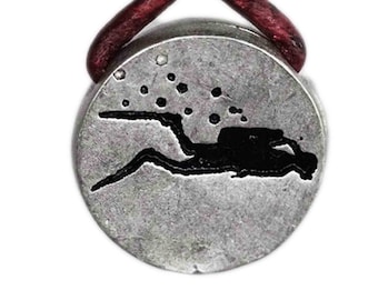 Scuba Diving Gift Diver Necklace Scuba Jewelry Pewter pendant and Leather Design by zulasurfing