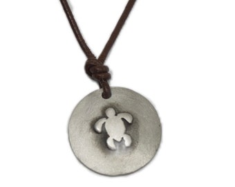 Turtle Necklace Beach Jewelry Sea Turtle Pendant with leather cord Handmade by ZulaSurfing