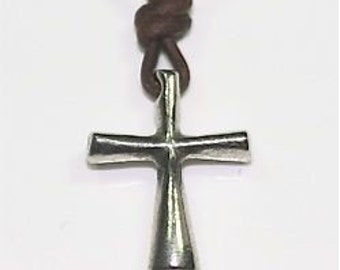 Mens Cross Necklace, mens jewelry, Mens Leather Necklace, Cross Pendant, Metal Cross, Christian Necklace