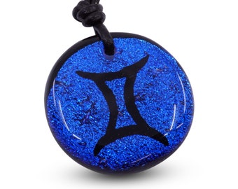 Dichroic Glass Gemini Zodiac Pendant: Handmade Astrology Necklace