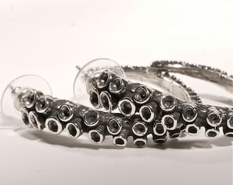 Octopus Tentacle earrings,  sterling silver hoop earrings  by zulasurfing