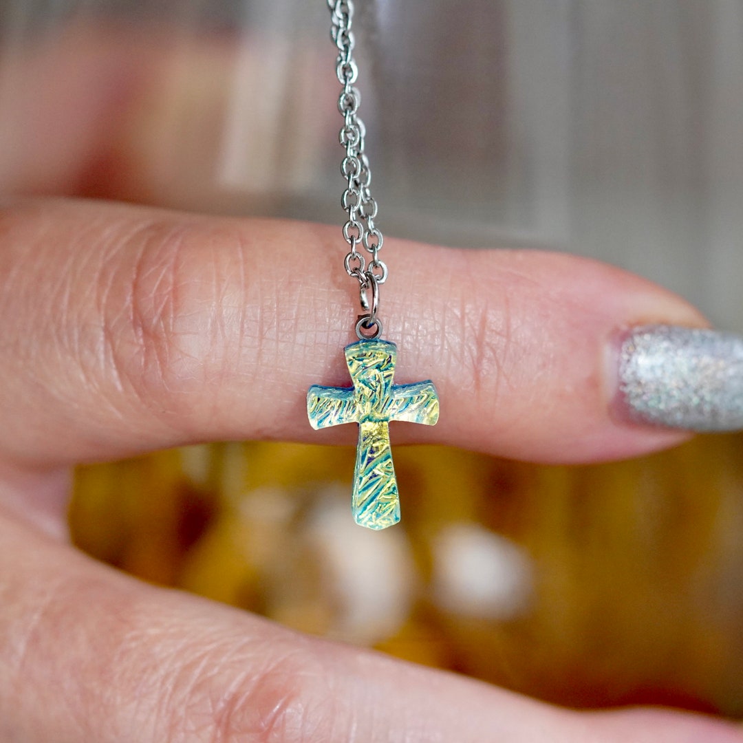 Gold Color Cross Necklace / Cross Necklace / Dainty Cross Fused ...