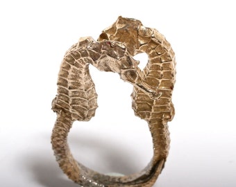 Seahorse Ring Limited Edition Brass Double Seahorse Jewelry adjustable size 5-6.5 Handmade by ZulaSurfing