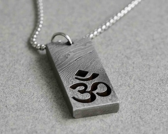Damascus Steel Om Necklace: Sanskrit Symbol, Yoga Jewelry